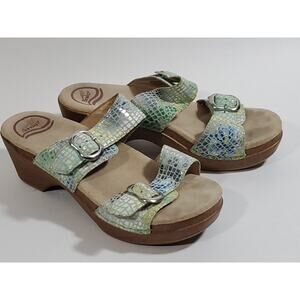 Dansko Sophie Irlidescent Reptile Print Slip On Mules Sandals 37/US 6.5 Beachy